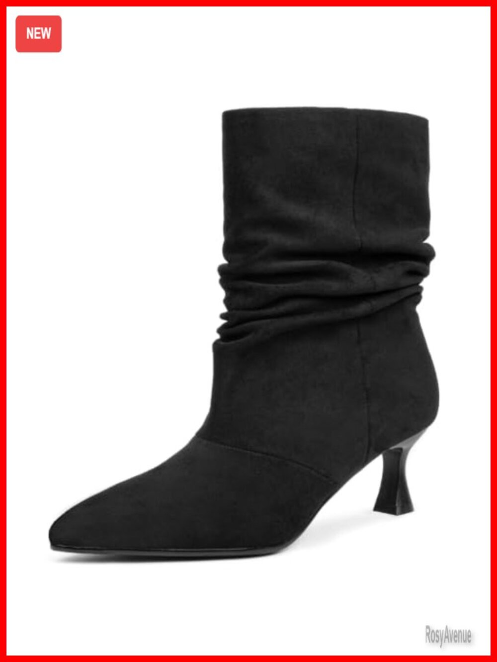 Suede Slouchy Ankle Boots Kitten Heel Pointed Toe Pull On Booties